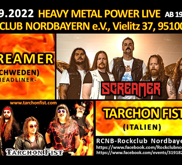 SCREAMER und TARCHON FIST am 2.9. im Rockclub Nordbayern/Selb